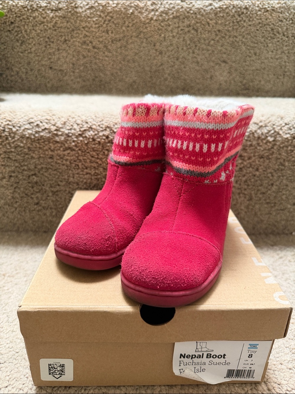 Kids Fuchsia Suede Winter Boots with Knit Cuff